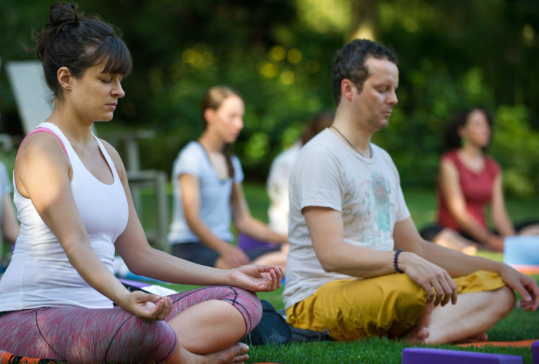 Adult learning Hatha Yoga at Wave Hill credit Joshua Bright