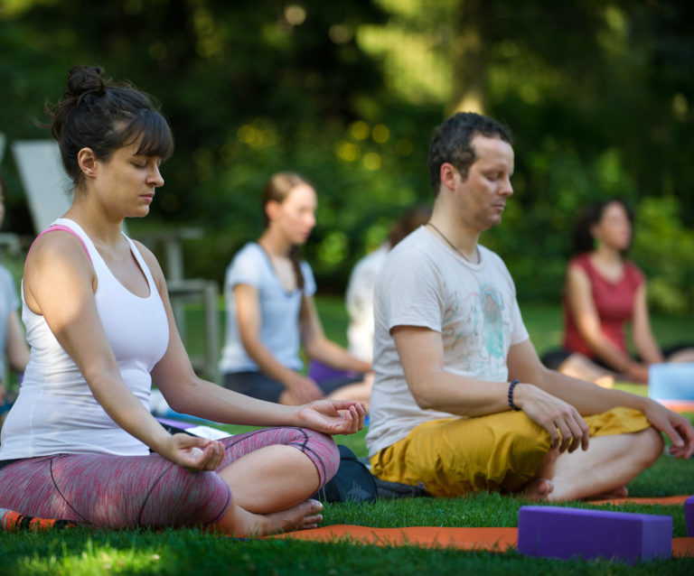 Adult learning Hatha Yoga at Wave Hill credit Joshua Bright